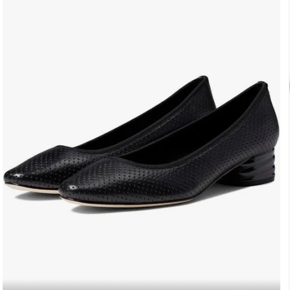 NWOT Vaneli Ardyce Perforated Black Nappa Leather Slip on Heels 9M Block Italy